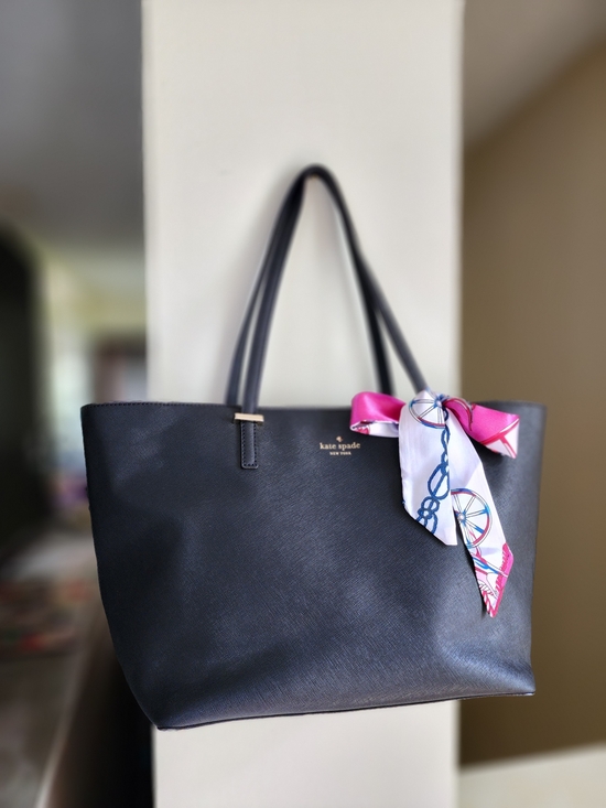 kate spade Handbags - Kate spade Black Saffiano Leather Tote with Pink Scarf Accent
